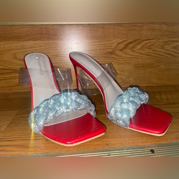 RAMPAGE HIGH HEEL MULE SLIDES CLEAR VINYL RHINESTONE STILETTO SANDALS SIZE 10M - Picture 1 of 5